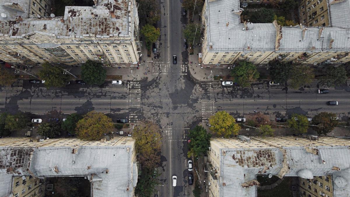 Street map view of central Kyiv with e-bike and scooter parking zones